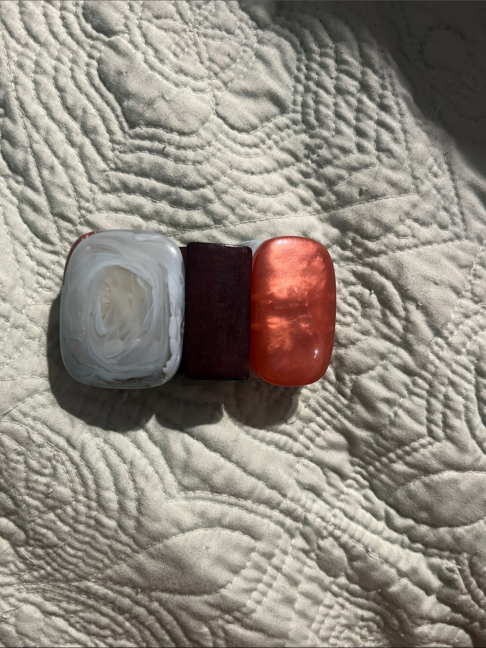 Triple Stone Stretch Bracelet - White, Burgundy, Copper